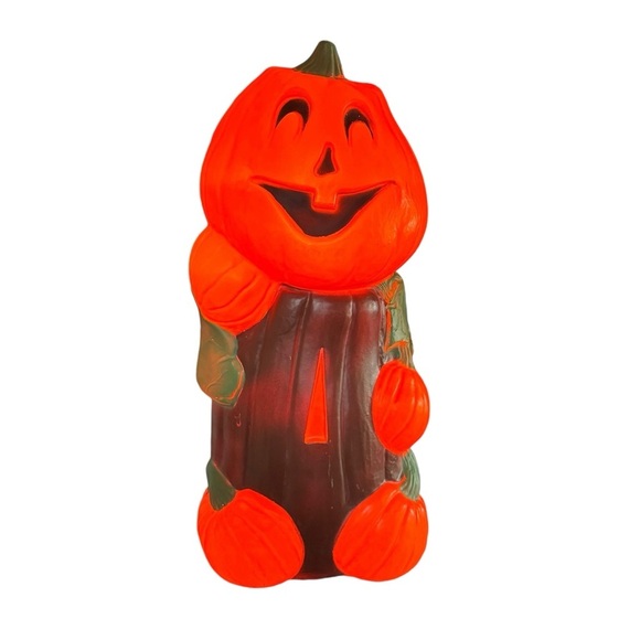 Vintage Halloween Blow Mold Pumpkin Jack o'lantern Tree, Plastic Lawn Yard Decor - Picture 16 of 16